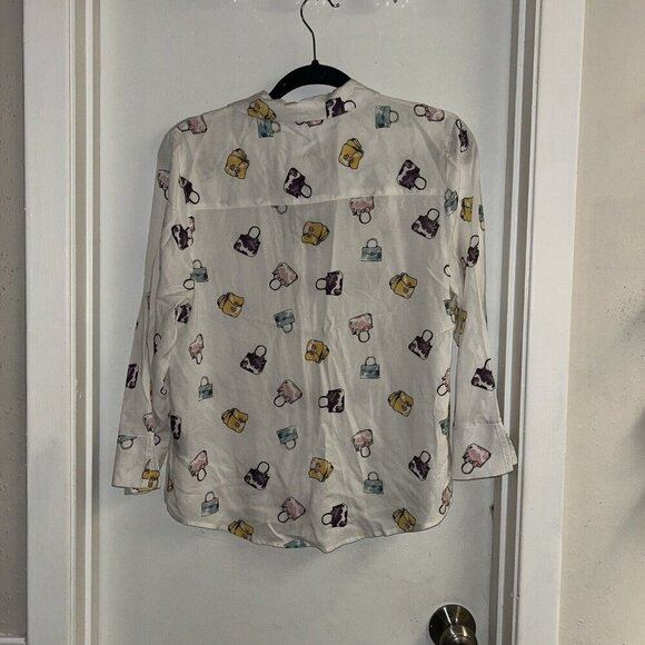 Como Black White Long Sleeve Button Up Multi Color Purse Print Blouse Size Small - Picture 5 of 9